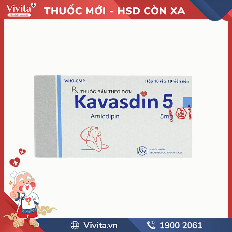 Thuốc trị tăng huyết áp, đau thắt ngực Kavasdin 5 | Hộp 100 viên