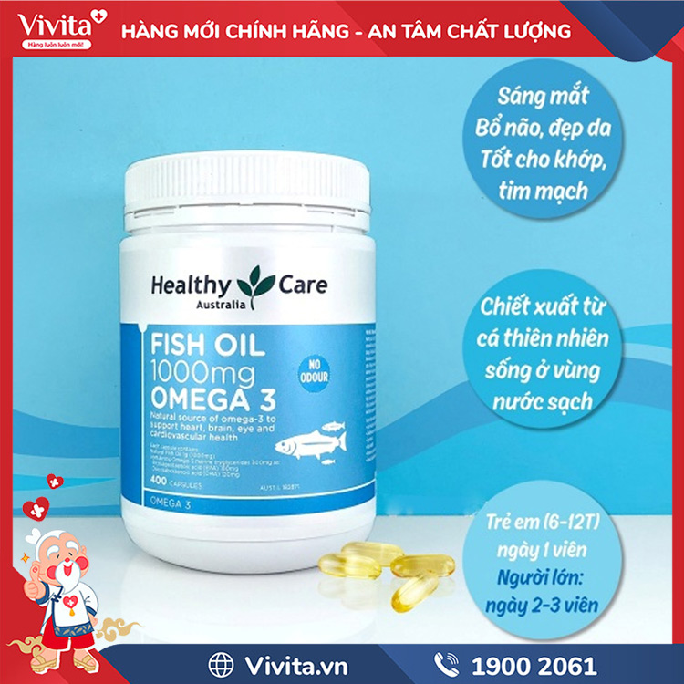 Viên uống dầu cá Healthy Care Fish Oil 1000mg Omega 3 là sản phẩm tốt cho sức khỏe người dùng khi đem lại các lợi ích hỗ trợ giảm chứng viêm khớp, mỡ máu cao, sa sút trí tuệ hoặc thị lực kém