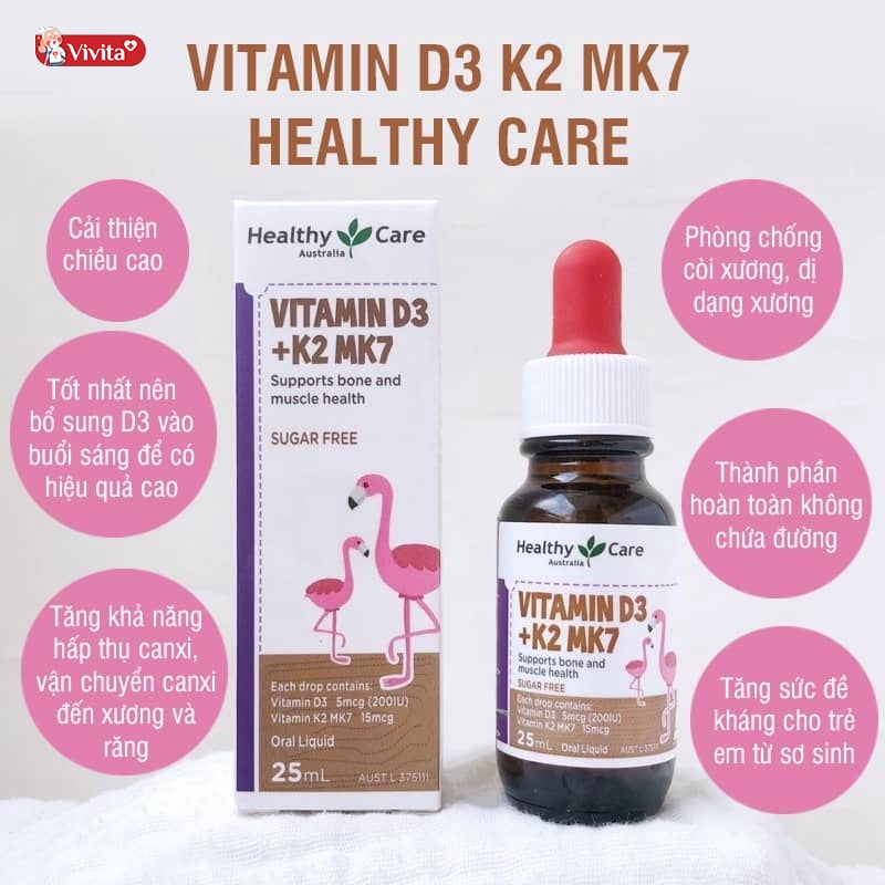 Vitamin D3 + K2 MK7 Healthy Care.