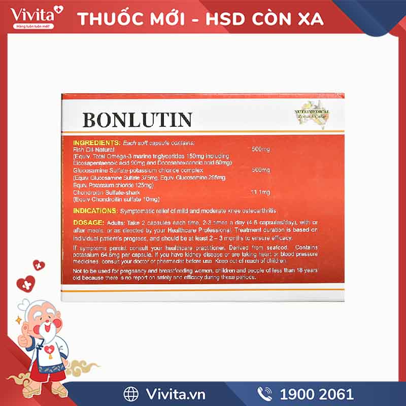 Thuốc giảm triệu chứng thoái hóa khớp gối Bonlutin | Hộp 60 viên