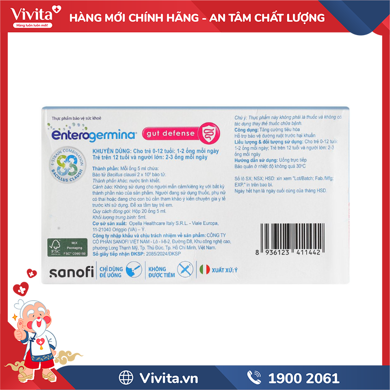 Thuốc Enterogermina Giúp Phòng Và Điều Trị Rối Loạn Hệ Vi Khuẩn Đường Ruột | Hộp 20 ống x 5ml