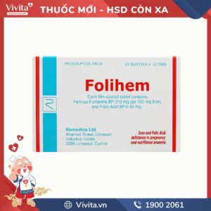 Thuốc bổ sung sắt và axit folic Folihem