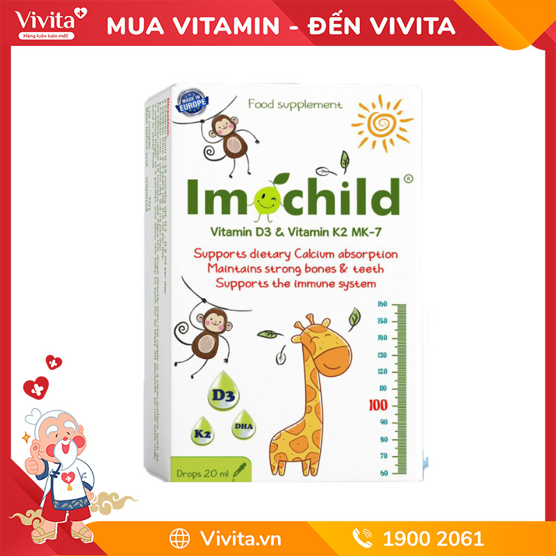 Imochild Vitamin D3 & Vitamin K2 MK7 Hỗ Trợ Bé Phát Triển Toàn Diện (Lọ 20ml)