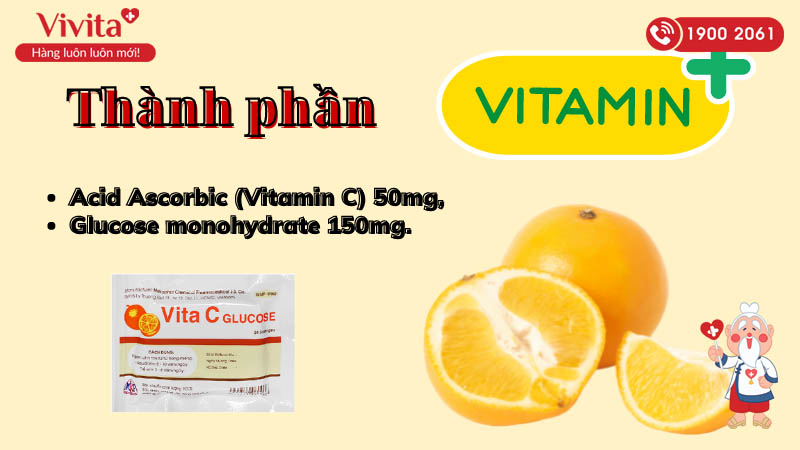 Thành phần của viên ngậm bổ sung vitamin C, tăng đề kháng Vita C Glucose