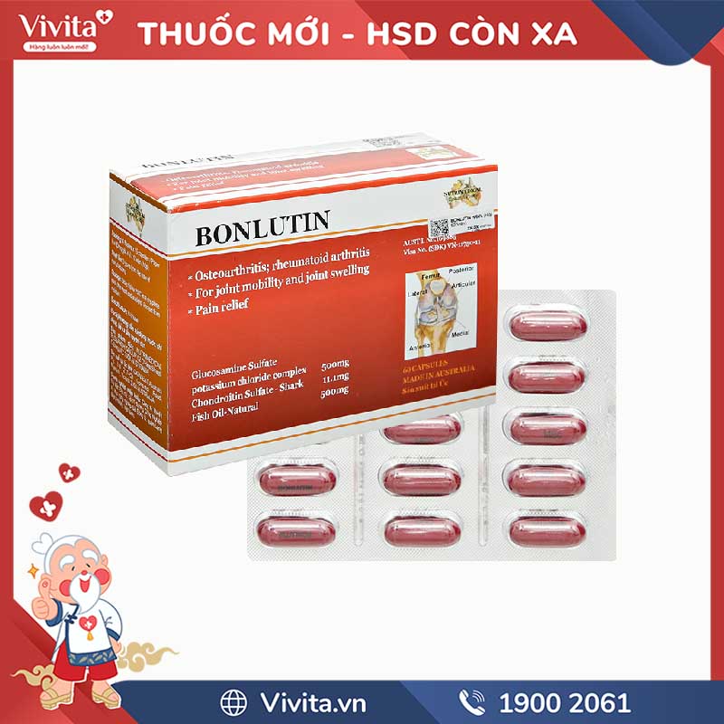 Thuốc giảm triệu chứng thoái hóa khớp gối Bonlutin | Hộp 60 viên