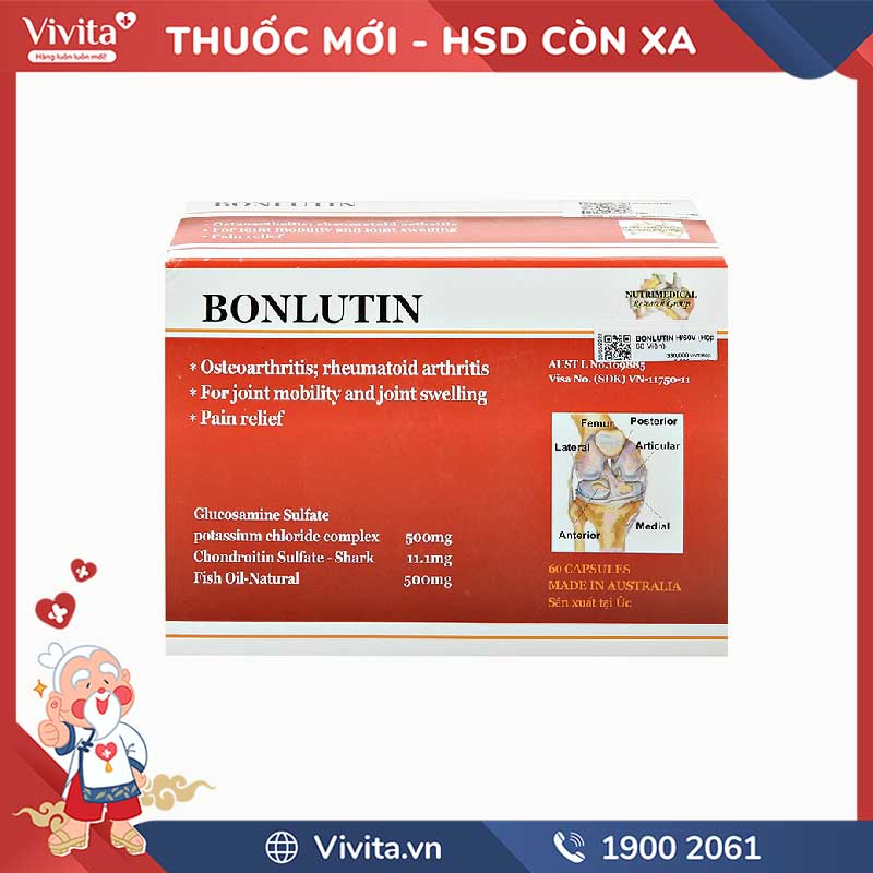 Thuốc giảm triệu chứng thoái hóa khớp gối Bonlutin | Hộp 60 viên