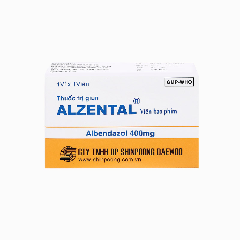 Thuốc trị giun sán Alzental 400mg | Hộp 1 viên