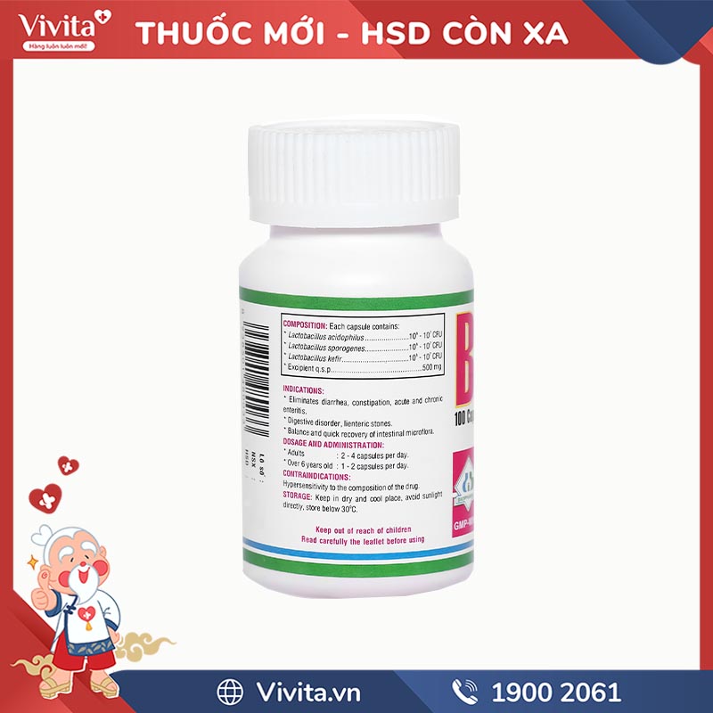 Thuốc bổ sung vi sinh, hỗ trợ trị rối loạn tiêu hóa Biolac | Chai 100 viên