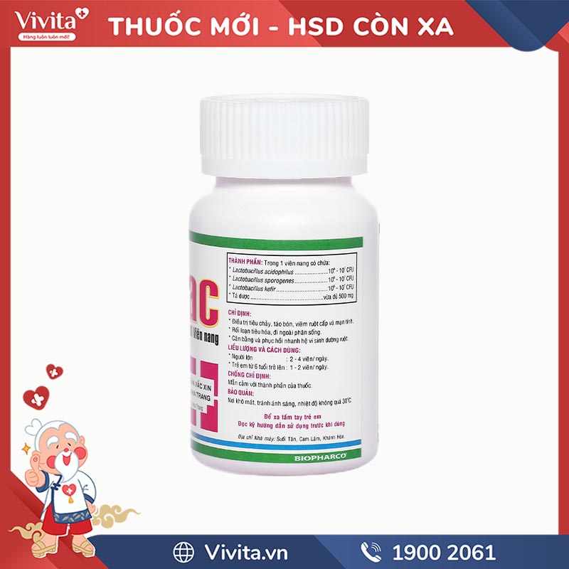 Thuốc bổ sung vi sinh, hỗ trợ trị rối loạn tiêu hóa Biolac | Chai 100 viên