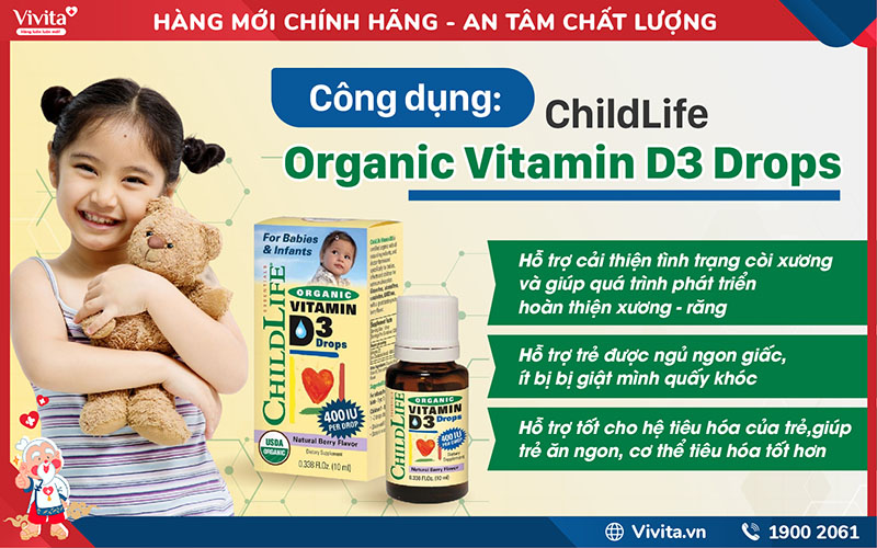 công dụng childLife organic vitamin d3 drops