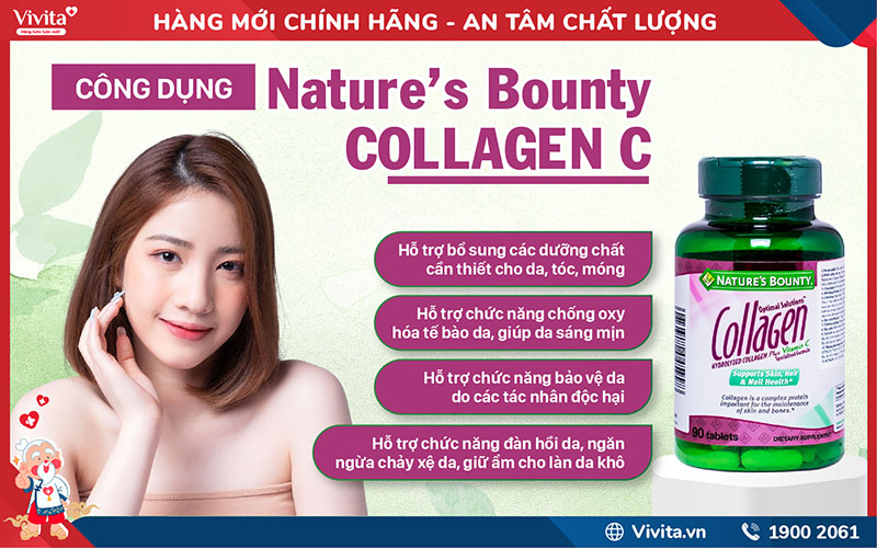 công dụng nature's bounty hydrolyzed collagen with vitamin c