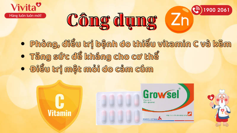 Công dụng (Chỉ định) cuả thuốc bổ sung bổ sung kẽm và vitamin C Growsel