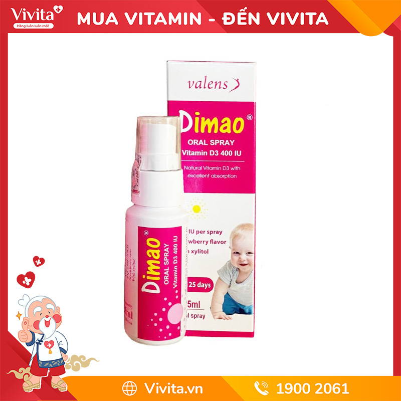 Dimao Vitamin D3 400IU Dạng Xịt Hỗ Trợ Tăng Chiều Cao Cho Trẻ (Chai 25ml)