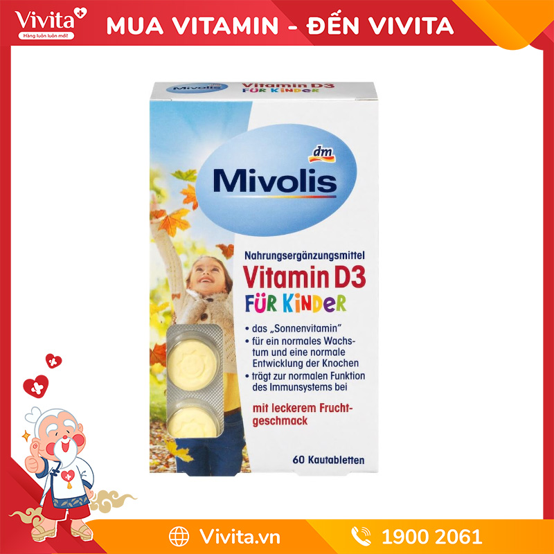 Viên Ngậm Mivolis Vitamin D3 Fur Kinder Của Đức Cho Trẻ Em Từ 4 Tuổi (Hộp 60 Viên)
