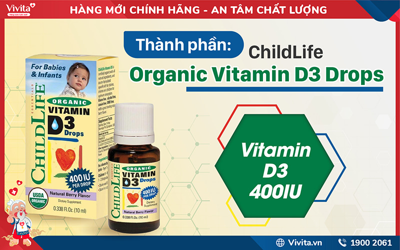 thành phần childLife organic vitamin d3 drops