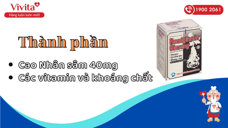 Thành phần thuốc bồi bổ sức khỏe Homiginmin Ginseng PV