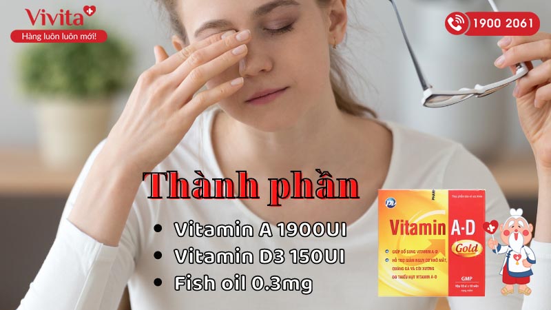 Thành phần thuốc giảm khô mắt Vitamin A-D Gold PV