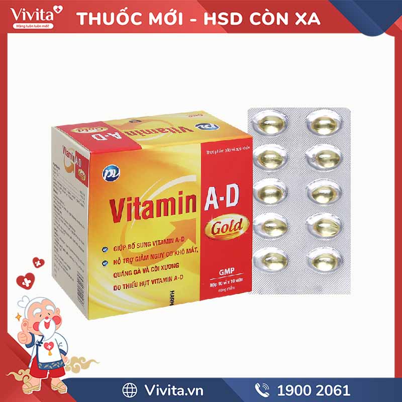 Thuốc giảm khô mắt Vitamin A-D Gold PV | Hộp 100 viên