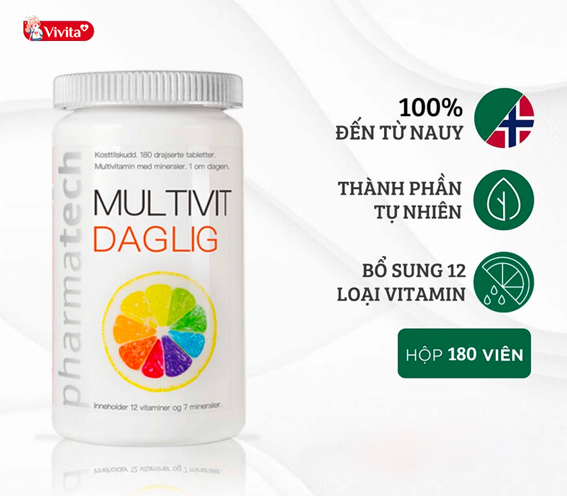 Viên uống Multivit Daglig Pharmatech cho người mới ốm dậy, hỗ trợ bổ sung vitamin và khoáng chất cho người bị thiếu hụt hàm lượng lớn vitamin