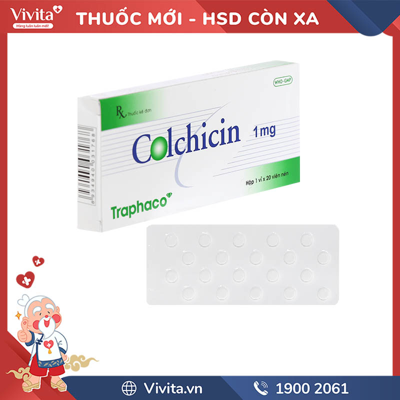Thuốc phòng và trị gout Colchicin Traphaco 1mg | Hộp 20 viên