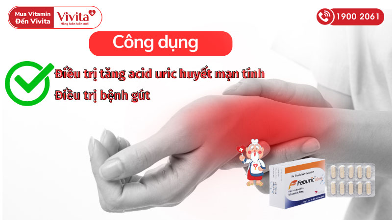 Công dụng (Chỉ định) thuốc trị gout, tăng acid uric huyết Feburic 80mg