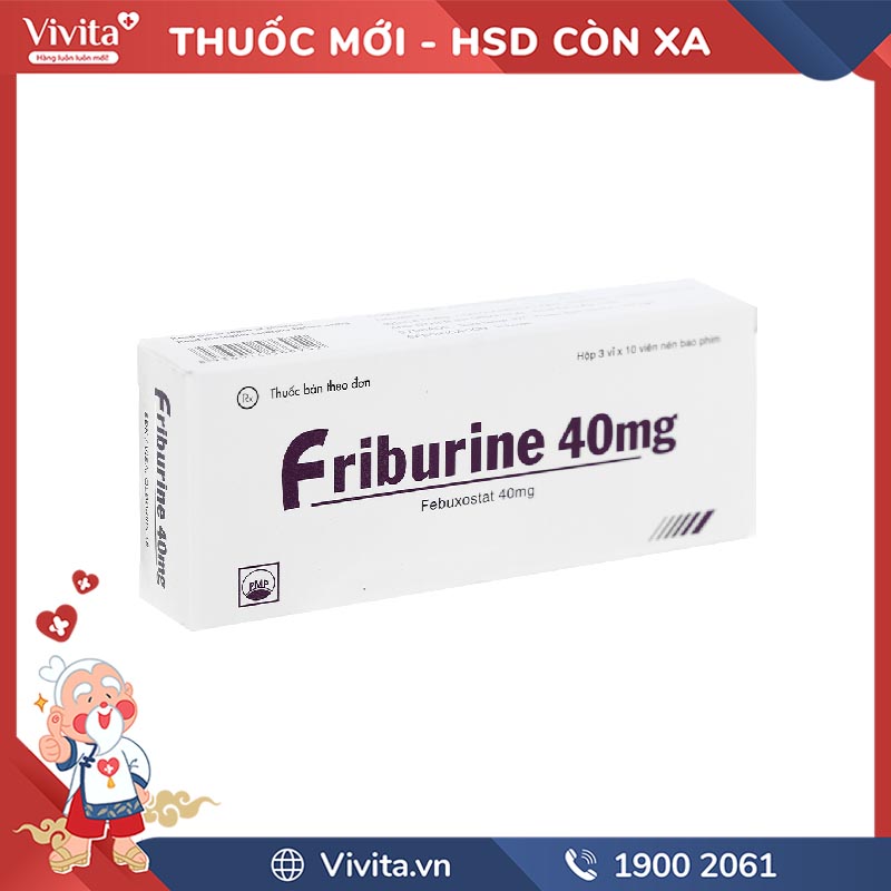 Thuốc trị gout, tăng acid uric huyết Friburine 40mg | Hộp 30 viên