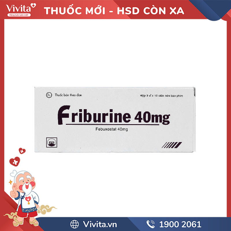 Thuốc trị gout, tăng acid uric huyết Friburine 40mg | Hộp 30 viên