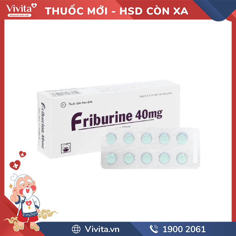 Thuốc trị gout, tăng acid uric huyết Friburine 40mg | Hộp 30 viên