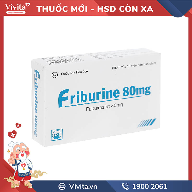Thuốc trị gout, tăng acid uric huyết Friburine 80mg | Hộp 30 viên