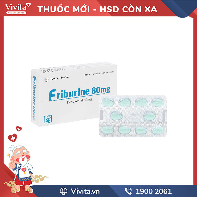 Thuốc trị gout, tăng acid uric huyết Friburine 80mg | Hộp 30 viên