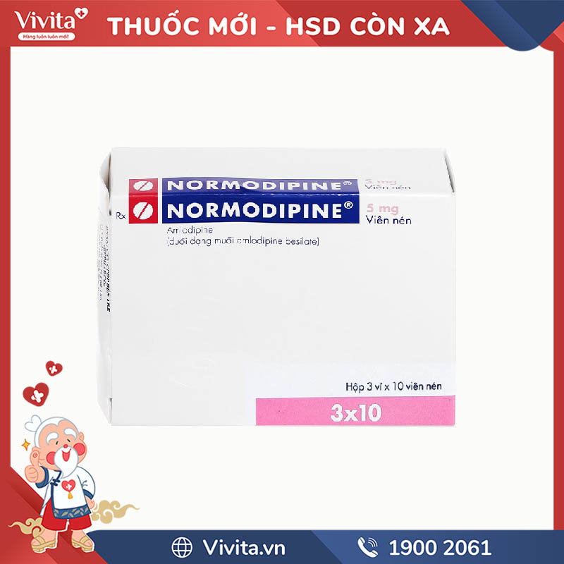Thuốc trị tăng huyết áp, đau thắt ngực Normodipine 5mg | Hộp 30 viên