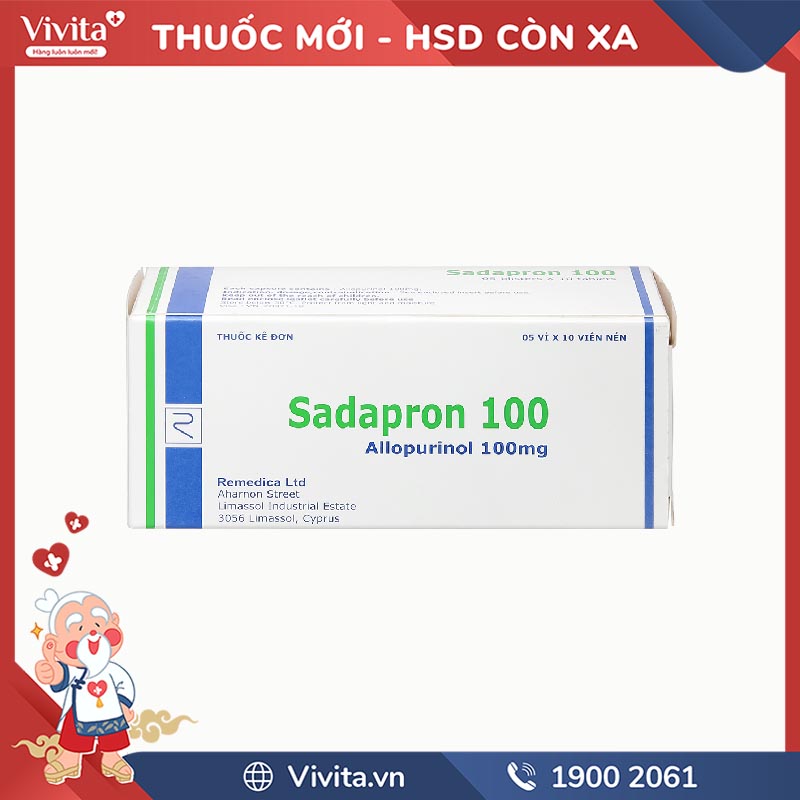 Thuốc trị gout, tăng acid uric huyết Sadapron 100 | Hộp 50 viên