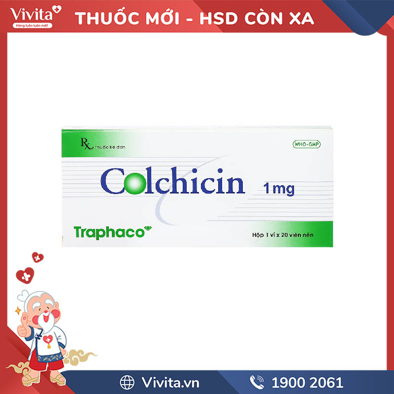 Thuốc phòng và trị gout Colchicin Traphaco 1mg | Hộp 20 viên