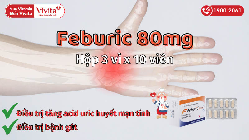 Thuốc trị gout, tăng acid uric huyết Feburic 80mg