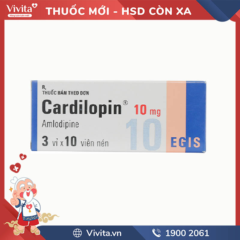 Thuốc trị tăng huyết áp, đau thắt ngực Cardilopin 10mg | Hộp 30 viên