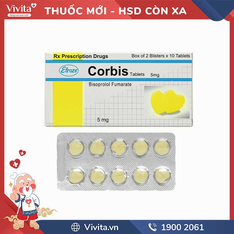 Thuốc trị tăng huyết áp, đau thắt ngực Corbis Tablets 5mg | Hộp 20 viên