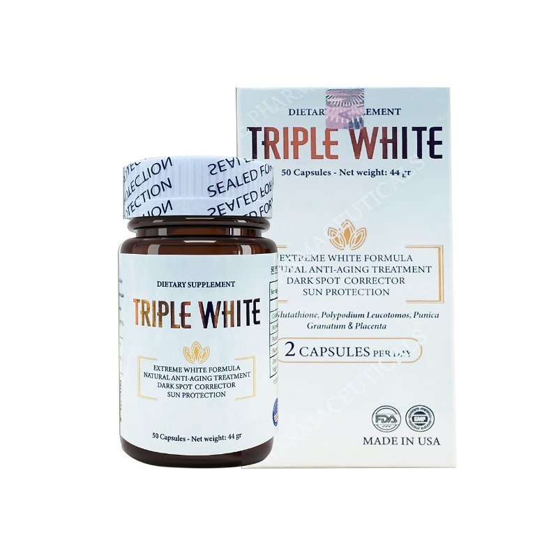 Viên Uống Triple White Glutathione Mỹ Hỗ Trợ Chống Nắng, Trắng Da, Trị Nám (Hộp 50 Viên)