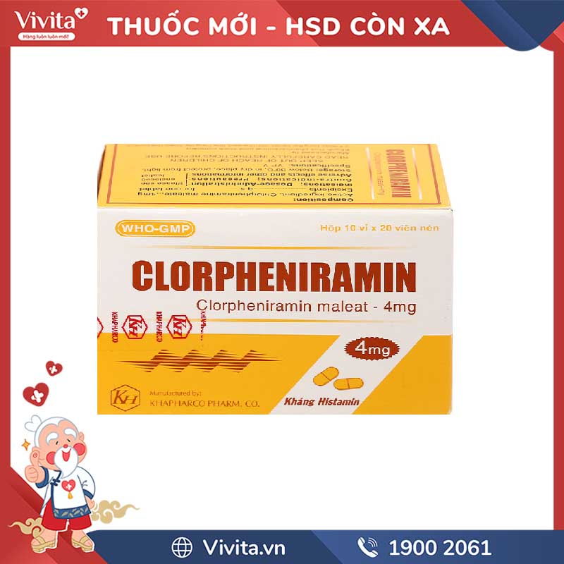 Thuốc chống dị ứng Clorpheniramin Khánh Hòa | Hộp 200 viên
