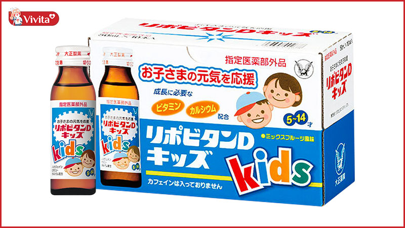 Nước uống bổ sung Canxi & Vitamin tổng hợp của Nhật Taisho Lipovitan D Kids 