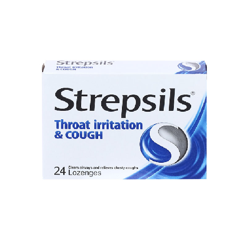 Viên ngậm sát khuẩn, tan đàm Strepsils Throat Irritation & Cough 15mg | Hộp 24 viên