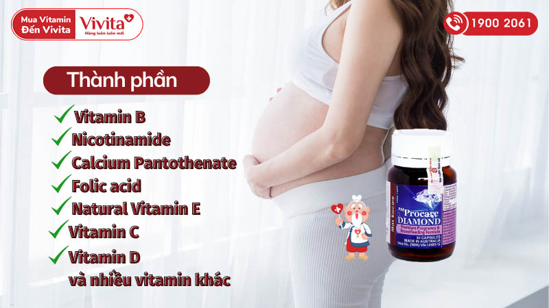 Thành phần thuốc bổ sung vitamin cho phụ nữ mang thai Procare Diamond