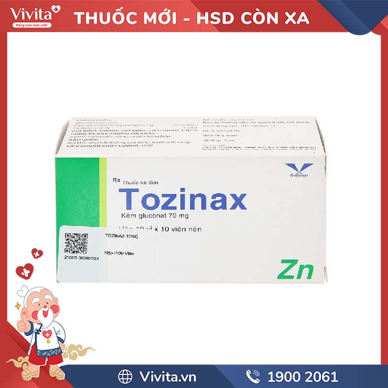Thuốc bổ sung kẽm Tozinax 10mg | Hộp 100 viên
