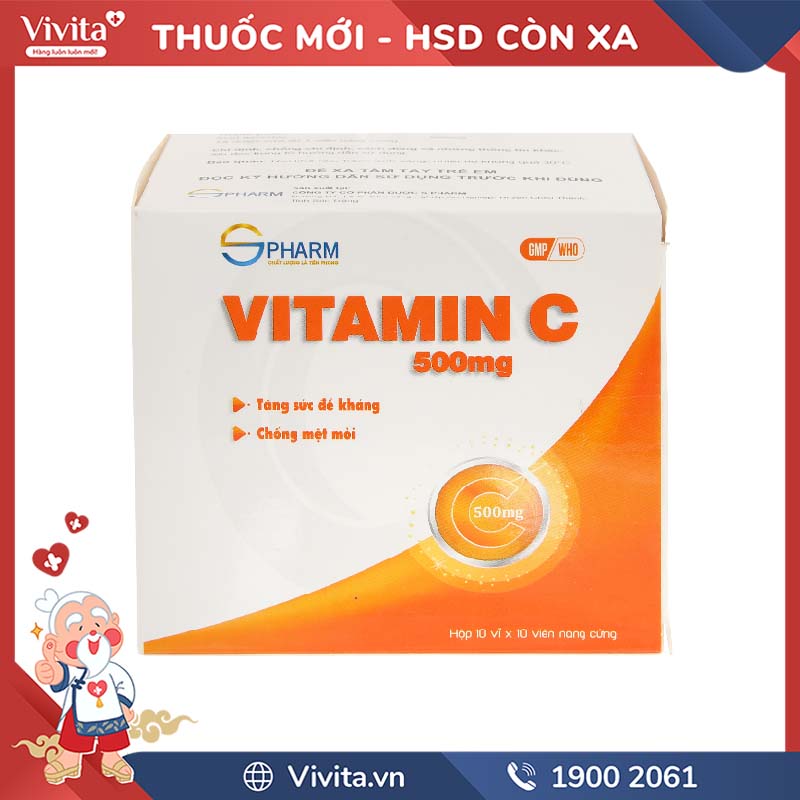 Thuốc bổ sung vitamin C cho cơ thể Vitamin C 500mg S.pharm | Hộp 100 viên
