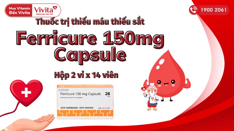Thuốc trị thiếu máu thiếu sắt Ferricure 150mg Capsule