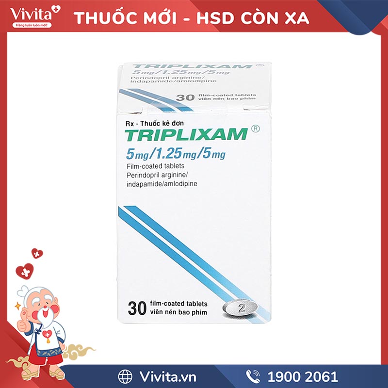 Thuốc trị tăng huyết áp Triplixam 5mg/1.25mg/5mg | Chai 30 viên