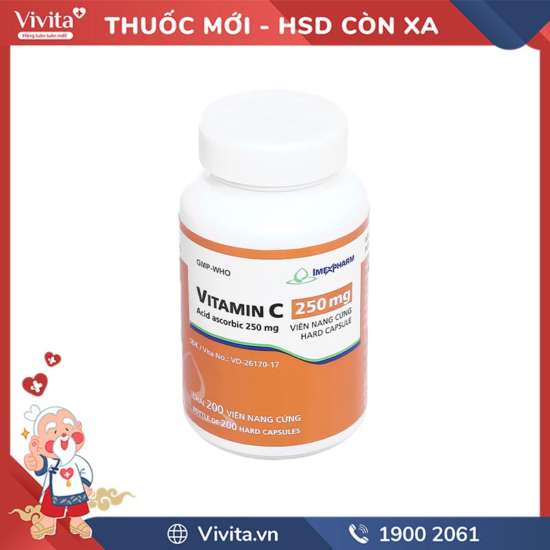 Thuốc bổ sung vitamin C cho cơ thể Vitamin C Imexpharm 250mg | Chai 200 viên