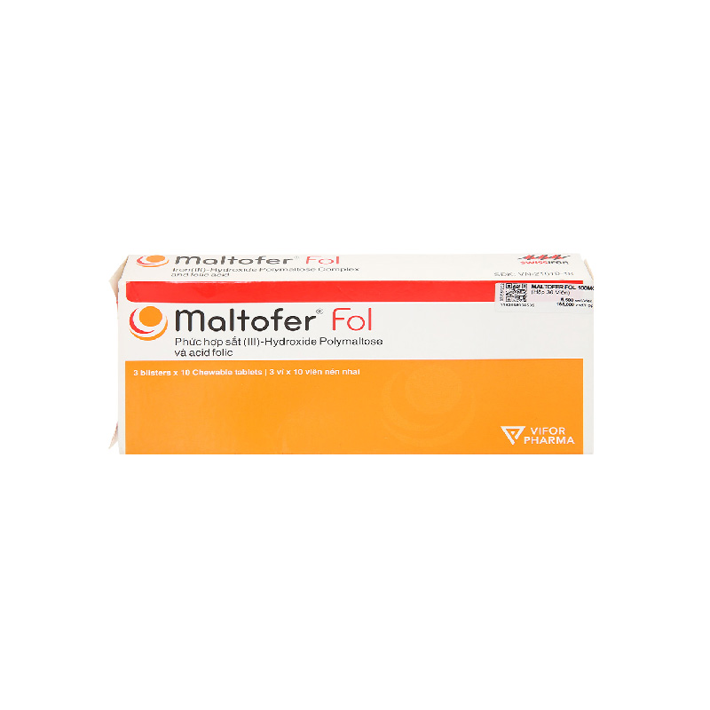 Viên nhai trị thiếu máu do sắt Maltofer fol | Hộp 30 viên