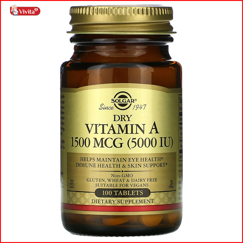 Viên uống bổ mắt thuần chay Solgar Dry Vitamin A 1500 mcg 
