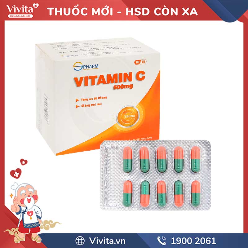 Thuốc bổ sung vitamin C cho cơ thể Vitamin C 500mg S.pharm | Hộp 100 viên