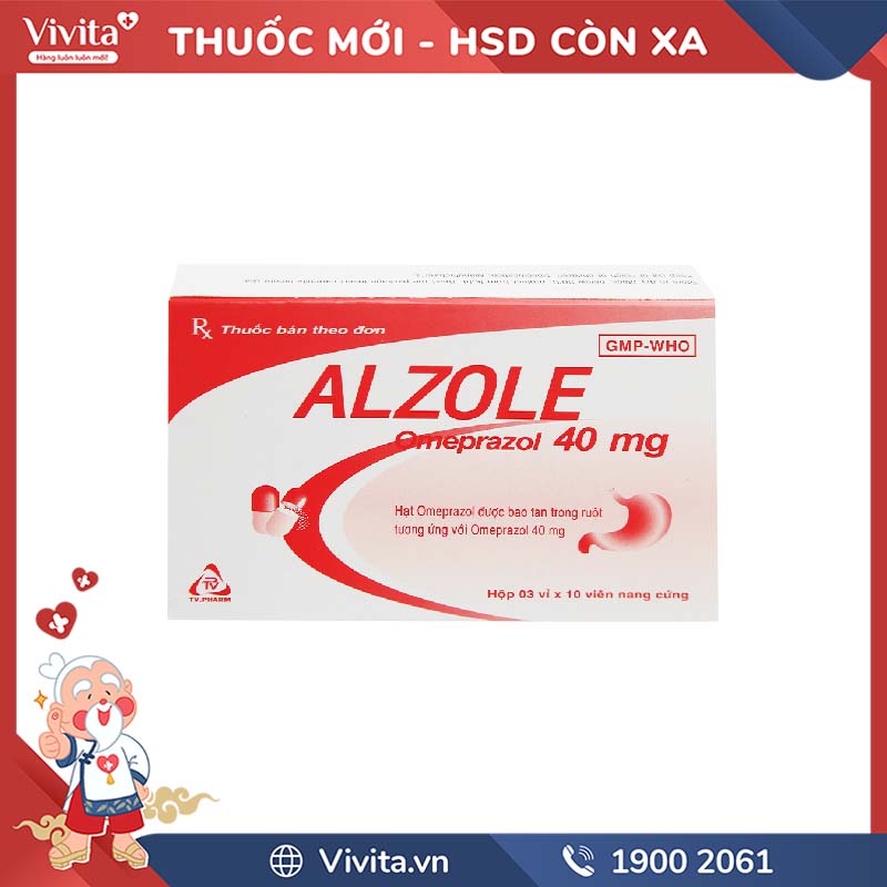 Thuốc trị loét dạ dày, tá tràng Alzole 40mg | Hộp 30 viên